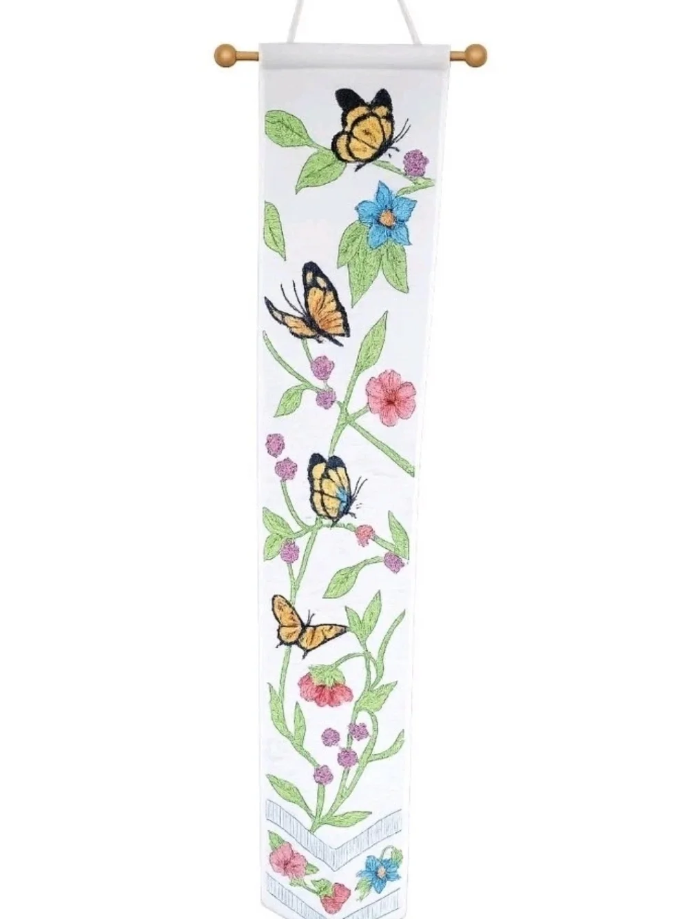 1960s Butterfly Floral Wall Hanging Tapestry 36” Embroidered Boho Decor